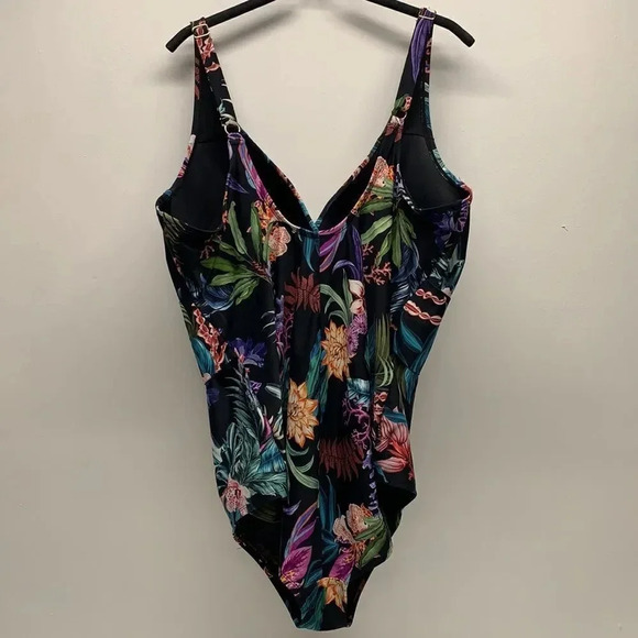 Terra and Sky Bathing Suit Black Floral One Piece Slimming Women's Plus Size 5X - Picture 9 of 13